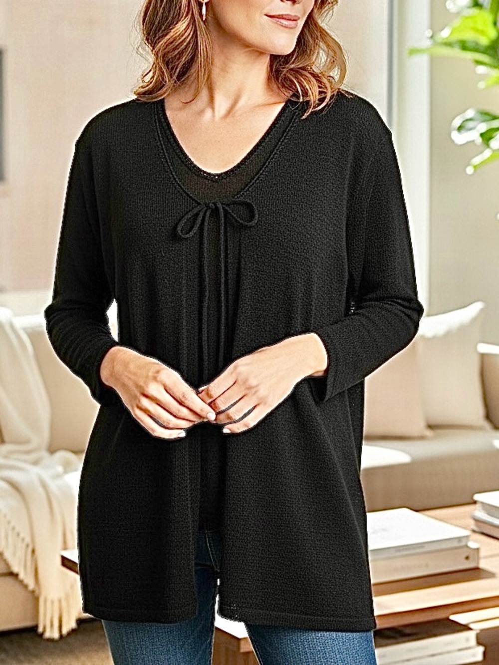 Lane Bryant Black Knit 3/4 Sleeve Cardigan Twinset Top 1X 2X